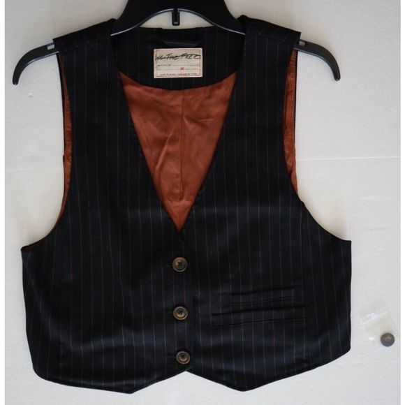 We The Free x Free People OB1653539 Women's Sz Medium Black Pinstriped Vest - Picture 5 of 7
